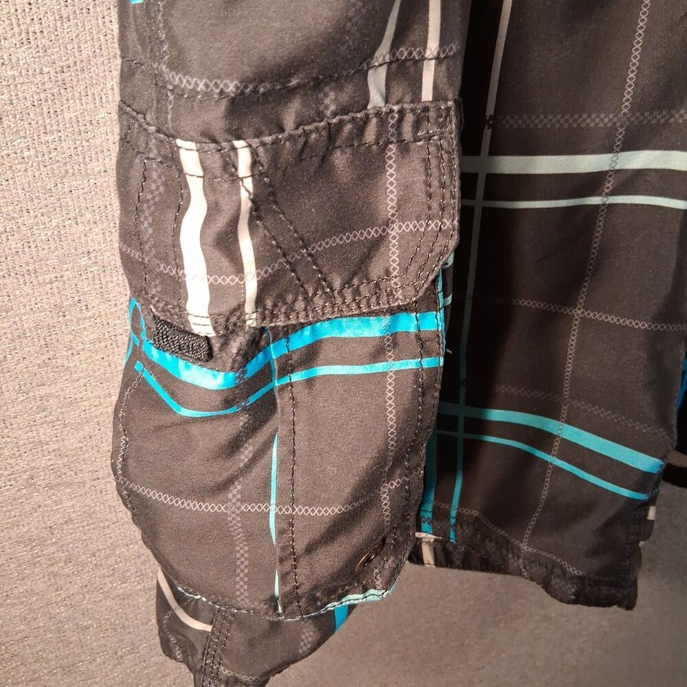 OP Ocean Pacific Black Plaid Board Shorts Swim Trunks Cargo Pocket Mens L - Picture 5 of 9